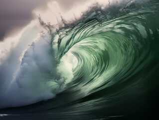 Beautiful and magnificent waves rise on the sea