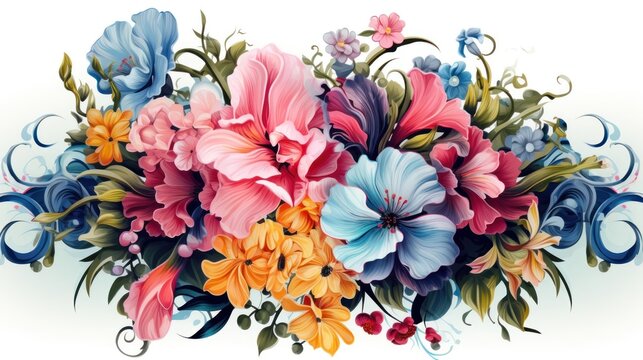 flowers in spring Seamless flowers retro flower bouquet Color cartoon style for designing websites, greeting cards, wallpapers, brochures, invitations, stories and social media posts.