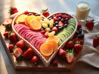 Obraz premium A various of fresh fruits arranged in a heart shaped plate