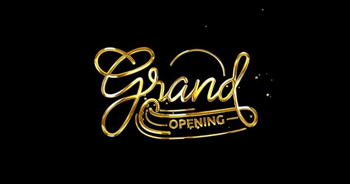 Grand opening handwritten text animation with alpha channel in 5 clips of different colors and textures. Luxury handwriting design elements for the opening ceremony video. Transparent background