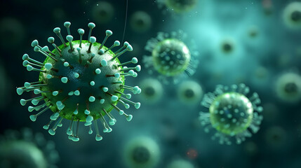 Fototapeta na wymiar virus cells in a green background, 3d illustration,Generated with AI.