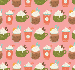 Christmas Beverages Background Seamless Pattern