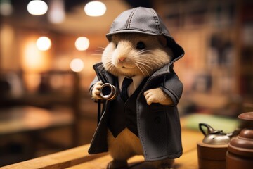 Hamster working as a detective - obrazy, fototapety, plakaty