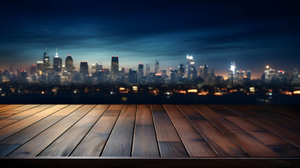 Wooden Table Product Display Blurred Sky Night City Generative AI -