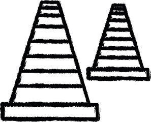 road cones outline icon grunge style vector