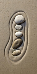 Fototapeta na wymiar Zen Harmony: Pebbles Arranged in a Line on a Sandy Beach