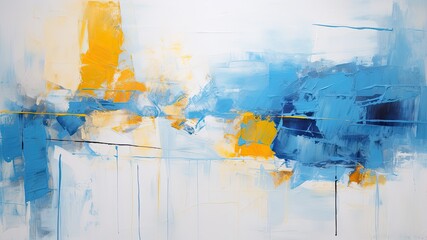 青と黄色の油絵の抽象画_2　Generative AI
