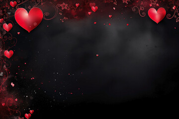 Valentine's Day border design with red hearts and romantic motifs surrounding a black background.