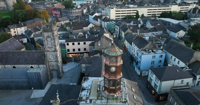 Beautiful Clock Tower In old European city 4k