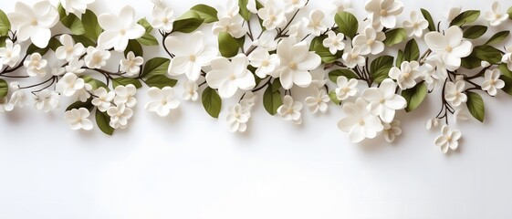 White Elegance: A Row of Delicate Blooms in Full Splendor on a Pure White Background