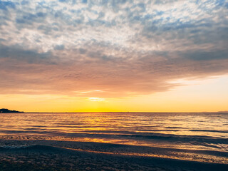 Sunset at Marmara Sea in Yalova city, Turkey. Cloudy weather