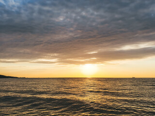 Sunset at Marmara Sea in Yalova city, Turkey. Cloudy weather