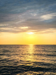 Sunset at Marmara Sea in Yalova city, Turkey. Cloudy weather