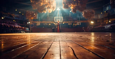  an empty basketball court with a basket behind it © Photo And Art Panda