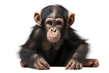 Chimpanzee Intelligent Ape on a White or Clear Surface PNG Transparent Background