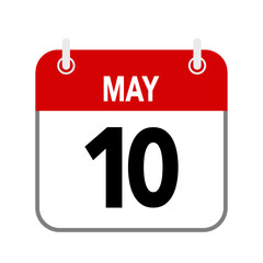 10 May, calendar date icon on white background.