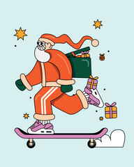 Santa Claus with gift skating