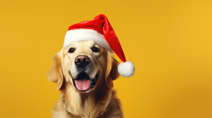 Golden retriever in santa hat