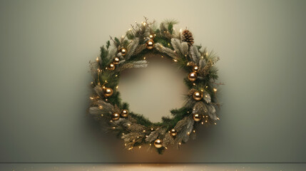 Christmas wreath on a light green background