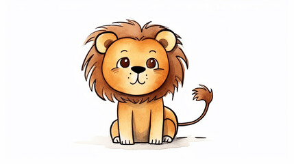 A lion drawn by children on a white background