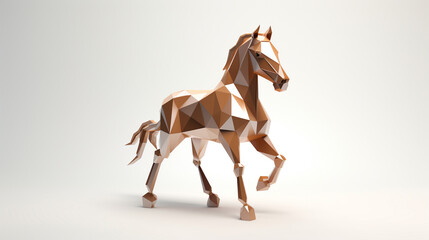 A polygonal 3d model of a horse on a white background