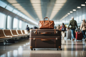 Senior Travel Luggage in the Airport. Ai Generative