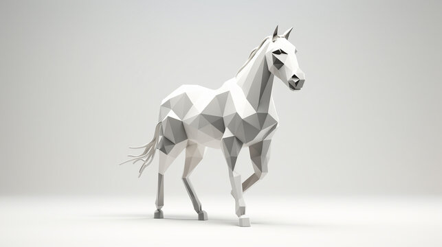 A polygonal 3d model of a horse on a white background © frimufilms