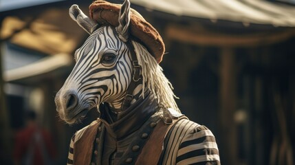 Fototapeta na wymiar Anthropomorphic Zebra Travel Guide Shares Local Legends.