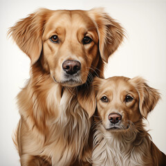 Two Golden retrievers, one adult and one puppy