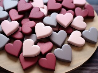 Fototapeta premium A pile of wooden hearts on a wood table