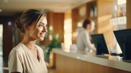 Beautiful Caucasian Client Requesting Cosmetic Care Appointment with Doctor at Clinic