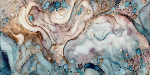 Abstract watercolor background. Luxury abstract fluid  liquid art painting in alcohol ink technique,mixture of pastel blue grey pink gold glitter paints. Epoxy resin.