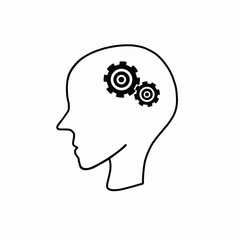 Head with cogs inside, Black and white Illustration vector Line art isolated on white background