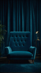 Obraz premium Velvet strict wall of blue color, 4k high quality .Ai Generative