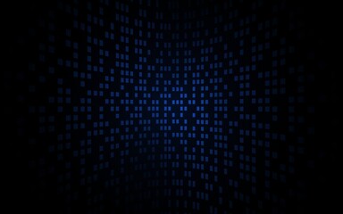 Illustration of a dark 3D background with blue glowing squares with effects