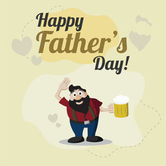 Male hipster cartoon holding a beer glass Father day template Vector