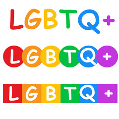 Vector LGBTQ Plus phrase. LGBTQ text. Lettering in rainbow colors.