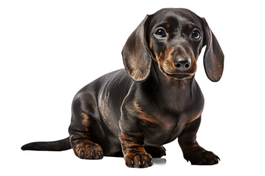 Sausage Black and Brown dog on a White or Clear Surface PNG Transparent Background