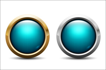 Gold and Metallic Chrome Button, Vector Illustration