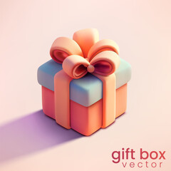 3D Pink Gift Box, Cute Present Isolated on Pastel Background, Vector Illustration