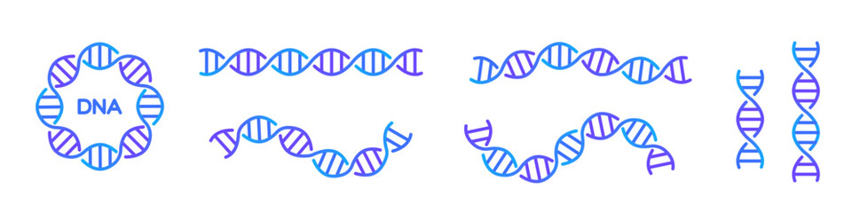DNA icon, long genetic molecule structure, dna icon line set editable stroke - obrazy, fototapety, plakaty