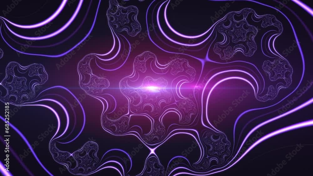 Wall mural violet fractal wave tunnel flowing on black. loop able background animation