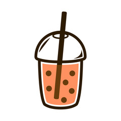 Pearl milk tea isolated on a blue background. black pearls is Taiwanese famous and popular drink cup. illustration banner flat design.