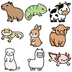 Naklejka premium Adorable Animals: A Collection of Cute and Unusual Pets Sticker Art