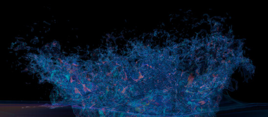 Light blue splashes on black background. 3d rendering illustration.