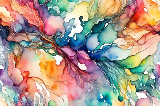 Generate a captivating image showcasing the intricate details of a vibrant, abstract watercolor texture.
