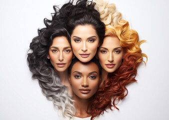 Obraz premium Group of diverse young beautiful women in white circle.Illustration.AI Generative.