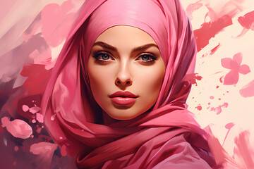 Arabic veiled woman in pink