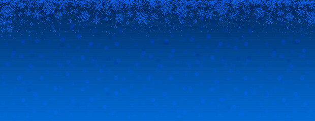 Blue Christmas banner with snowflakes and stars. Merry Christmas and Happy New Year greeting banner. Horizontal new year background, headers, posters, cards, website. Vector illustration