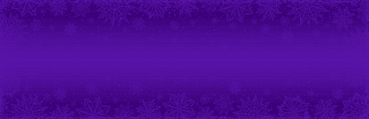 Purple Christmas banner with snowflakes and stars. Merry Christmas and Happy New Year greeting banner. Horizontal new year background, headers, posters, cards, website. Vector illustration